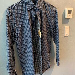 Tailorbyrd Boys Blue Print Dress Shirt, size 16